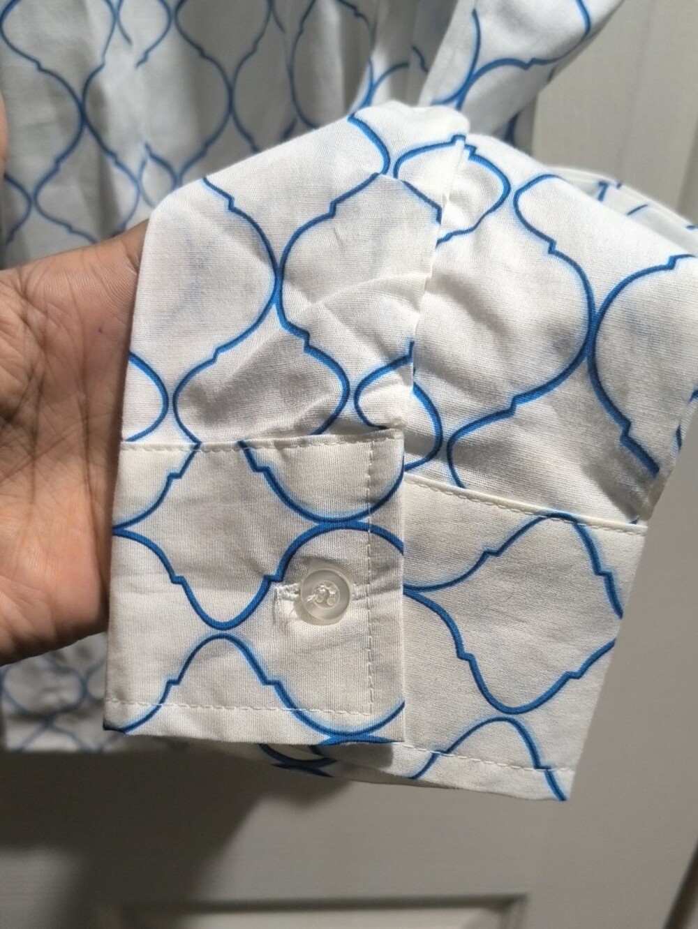 Chadwicks White Button-Down Shirt with Blue Geometric Print - Picture 2 of 5